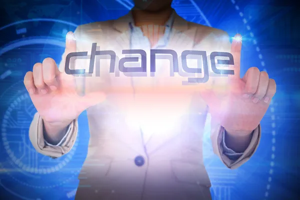 Businesswoman presenting the word change — Stock Photo, Image