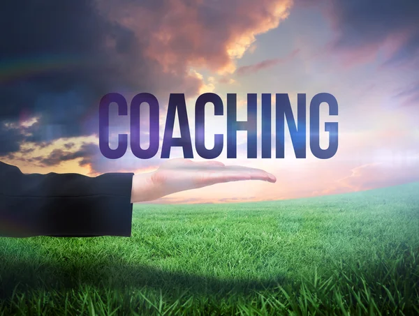 Businesswomans hand presenting the word coaching — Stock Photo, Image