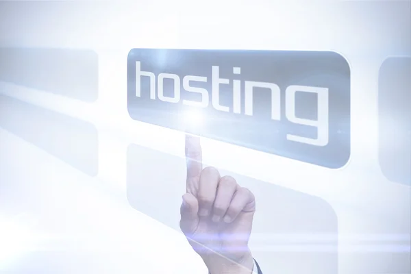 Geschäftsmann verweist auf Word Hosting — Stockfoto