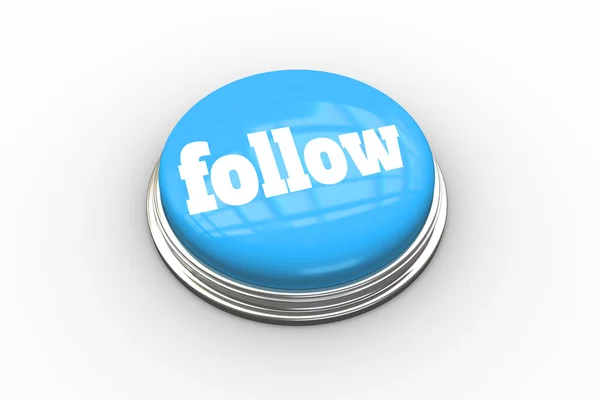 Follow on shiny blue push button — Stock Photo, Image