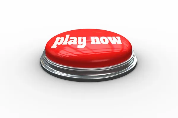 Play now on digitally generated red push button — Stock Photo, Image