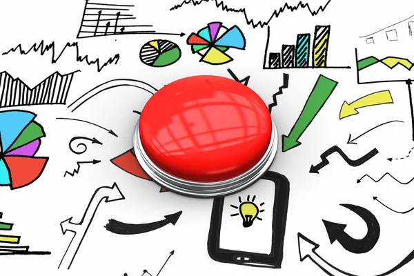 Pulse el botón contra el gráfico de tormenta de ideas — Foto de Stock