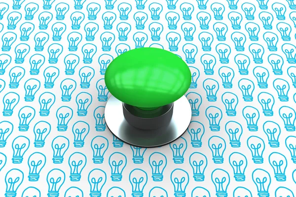 Zelené tlačítko proti žárovka — Stock fotografie