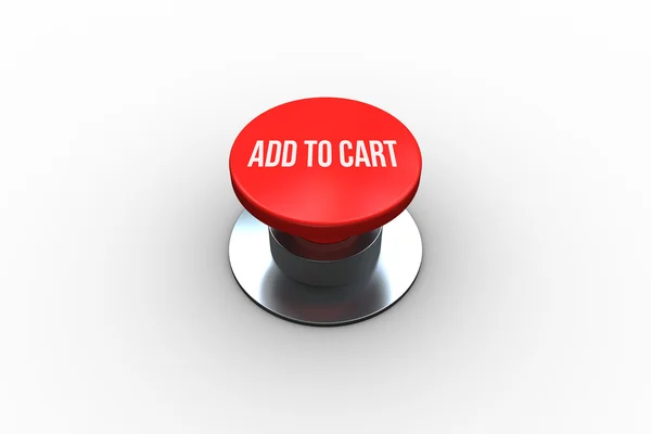 Add to cart on digitally generated red push button — Stock Photo, Image