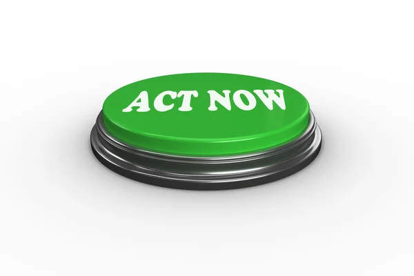 Act now on digitally generated green push button — Stock Photo, Image