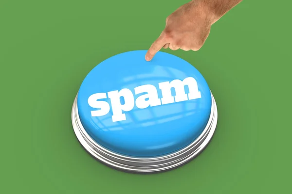 Palabra spam y mano señalando — Foto de Stock