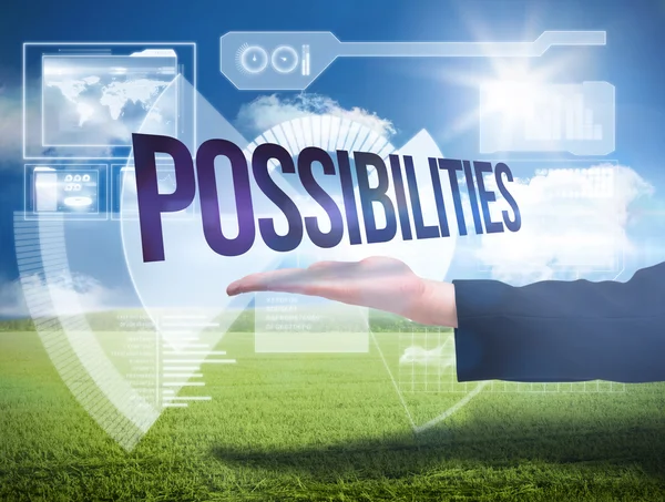 Businesswomans hand presenting the word possibilites — Stock Photo, Image