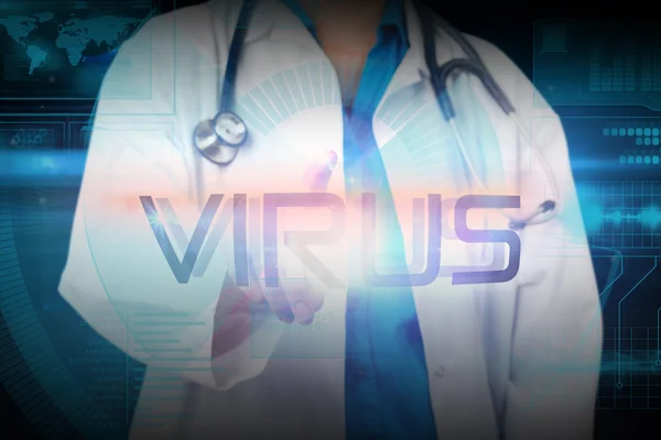 Doctor presenting the word virus — Stock Photo, Image