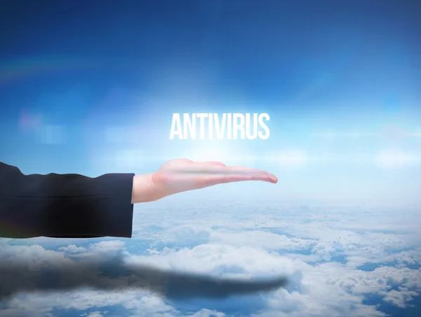 Empresários mão apresentando palavra antivírus — Fotografia de Stock