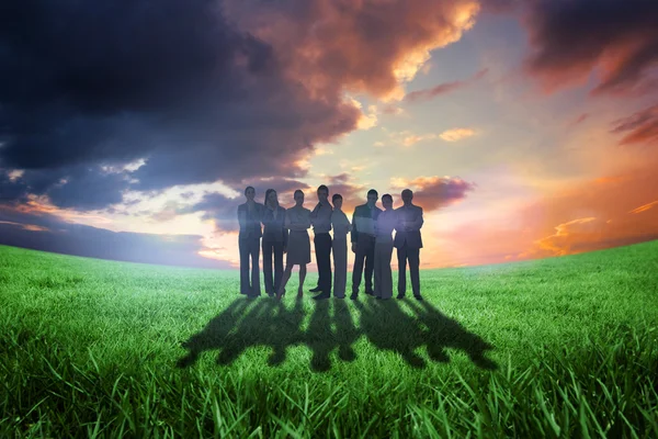 Business team against green field — Stock Photo, Image