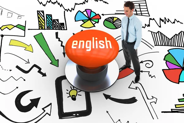 English against orange push button — Stock Photo, Image