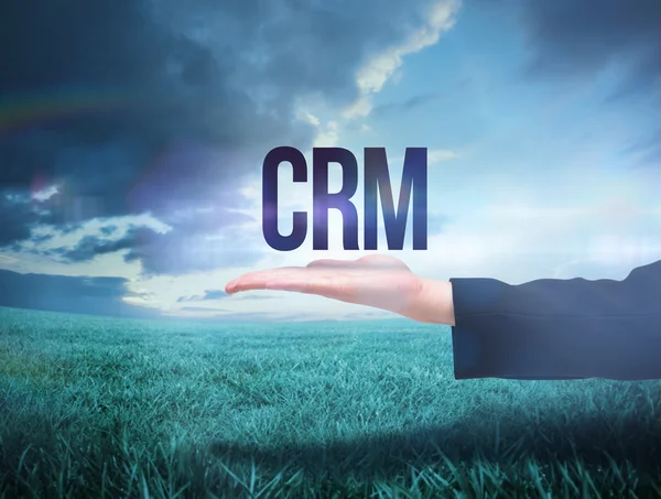 Businesswomans hand presentera ordet crm — Stockfoto