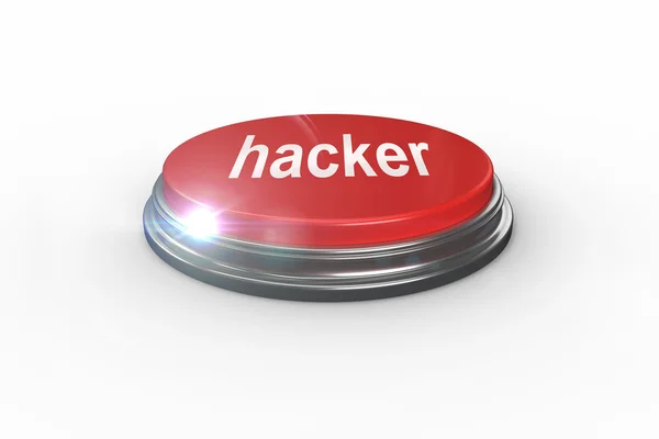 Hacker contra pulsador rojo generado digitalmente — Foto de Stock