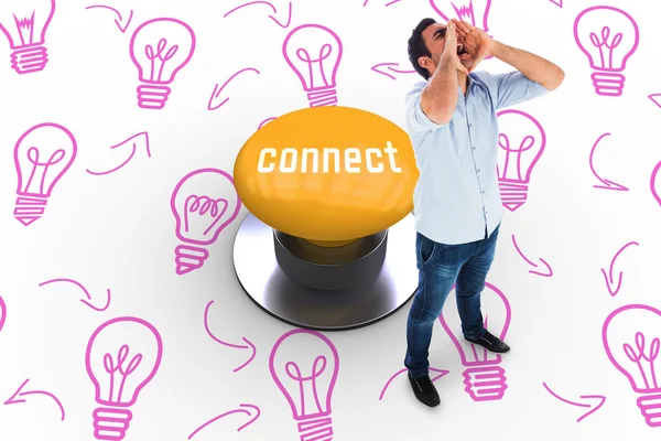 Connect against yellow push button — Stock Photo, Image