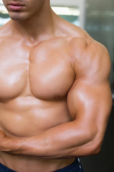 Nahaufnahme des mittleren Abschnitts eines hemdlosen, muskulösen Mannes — Stockfoto