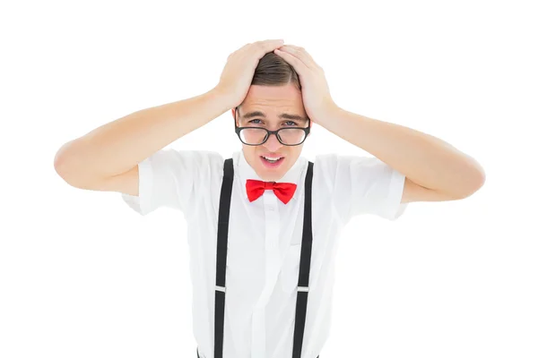 Geeky young hipster looking stressed — Stock Photo, Image