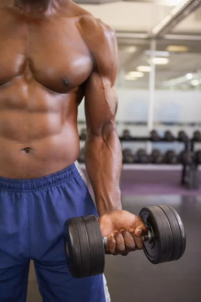 用哑铃在健身房锻炼的肌肉男 — 图库照片