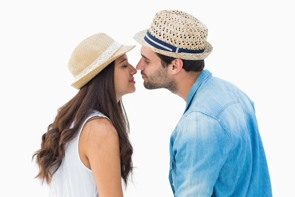 Happy hipster couple about to kiss — Stockfoto