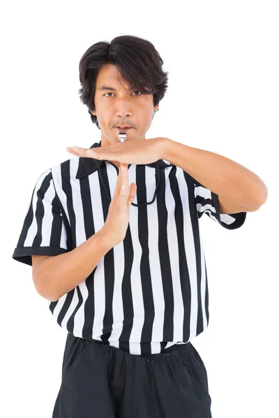 Stern referee showing time out sign — Stock Photo, Image