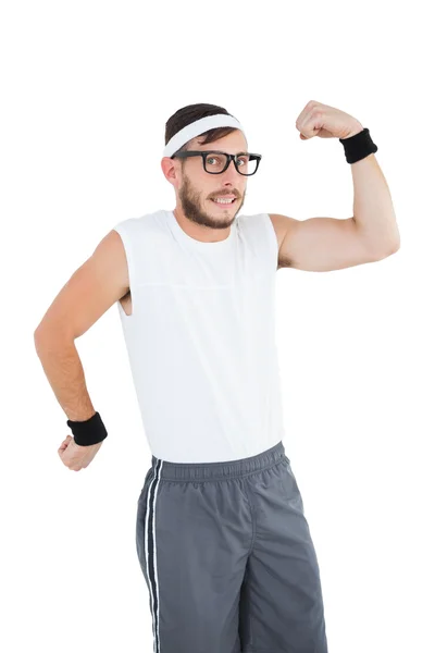 Geeky hipster poseren in sportkleding — Stockfoto