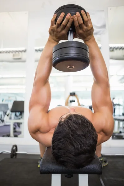 用哑铃在健身房锻炼的肌肉男 — 图库照片