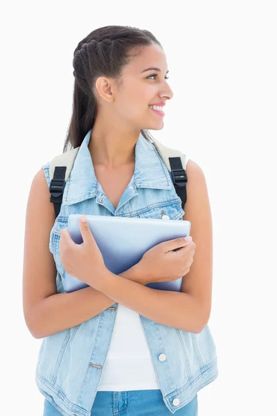 Estudiante bonita sosteniendo su PC tableta —  Fotos de Stock