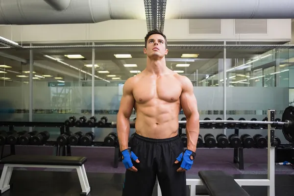 Schwerer muskulöser Mann ohne Hemd im Fitnessstudio — Stockfoto