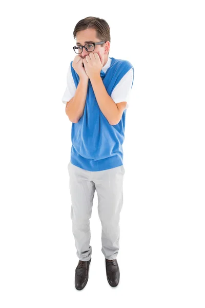 Geeky young hipster looking nervous — Stock Photo, Image