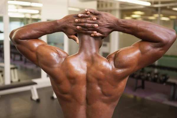 Achteraanzicht van een shirtless bodybuilder — Stockfoto