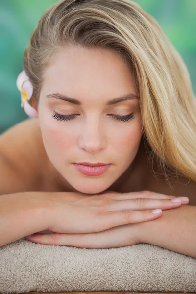 Peaceful blonde lying on towel — Stock Photo, Image