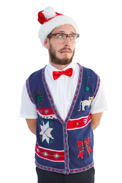 Nördiga hipster i santa hatt — Stockfoto