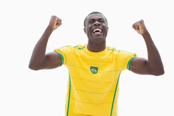 Abanico brasileño de fútbol en amarillo — Foto de Stock