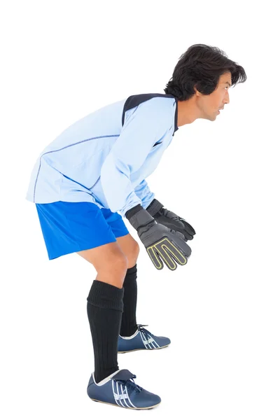 Goalkeeper in blue ready to save — Stock Photo, Image