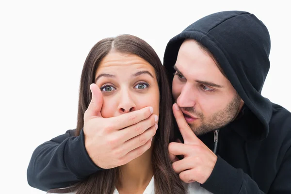 Woman being attacked by scary man — Stock Photo, Image