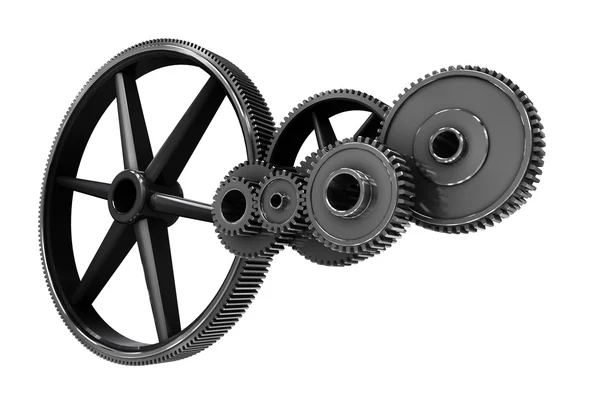 Engranajes y ruedas metálicas que conectan — Foto de Stock