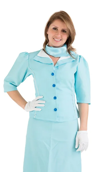 Charmante stewardess gekleed in blauwe uniform — Stockfoto
