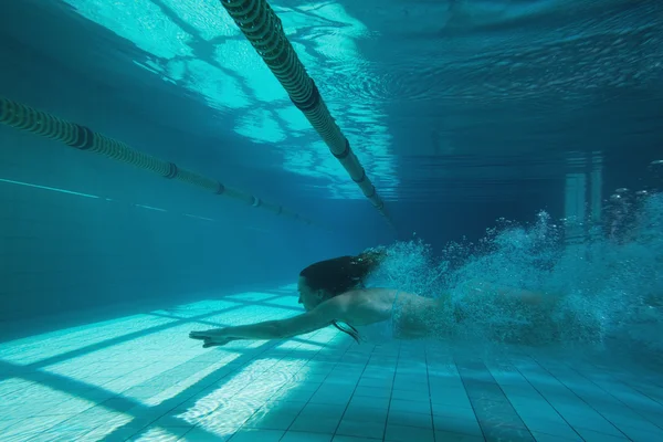 Красивый пловец плавает под водой в бикини — стоковое фото