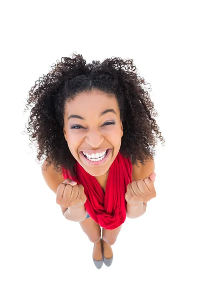 Pretty girl cheering at camera — Stock Photo, Image