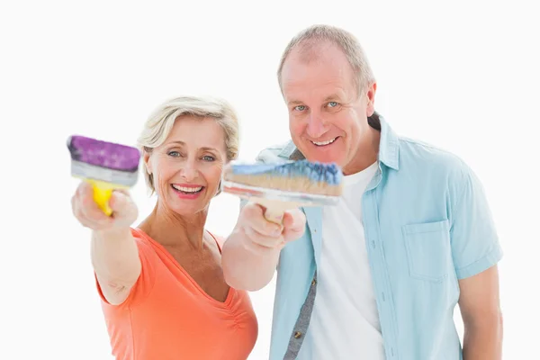 Glad äldre par anläggning penslar — Stockfoto