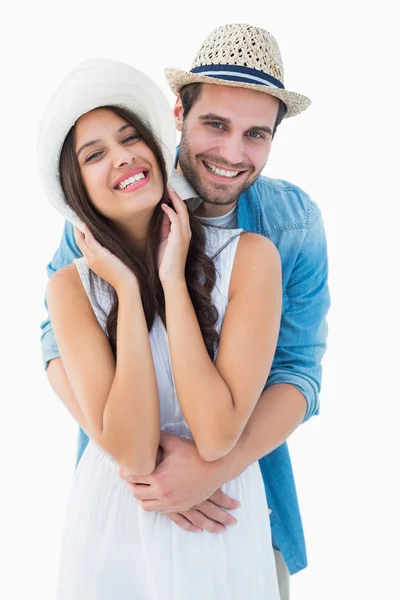 Glückliches Hipster-Paar lächelt in die Kamera — Stockfoto
