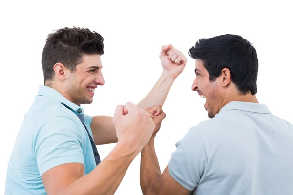 Happy football fans cheering together — Stock Photo, Image