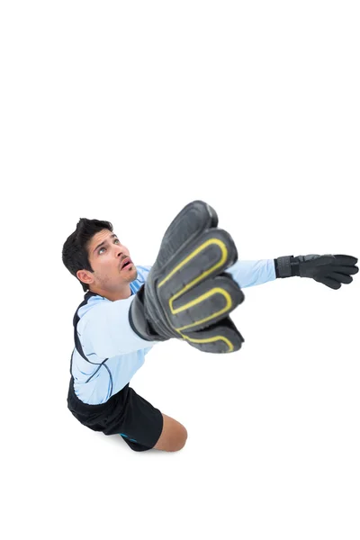 Goalkeeper in blue making a save — Stock Photo, Image