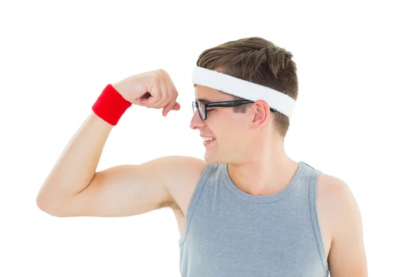 Geeky hipster posing in sportswear — Stock Photo, Image