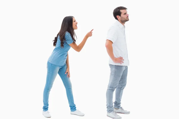 Angry brunette shouting at boyfriend — Stock Photo, Image