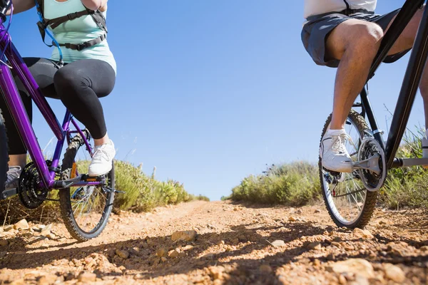 Pareja activa en un paseo en bicicleta en el país —  Fotos de Stock