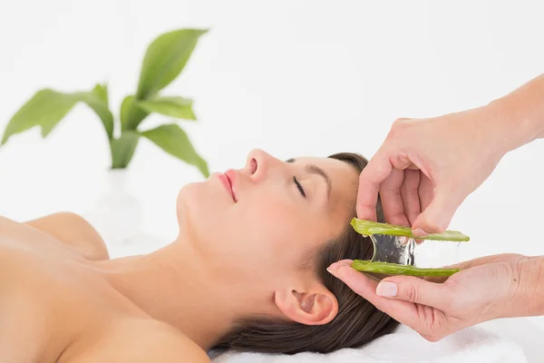 Attractive woman receiving aloe vera massage at spa center — Stock Photo, Image