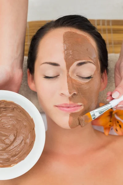 Peaceful brunette getting a mud facial applied — Stock Photo, Image