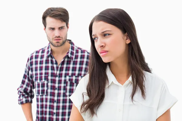 Angry brunette not listening to her boyfriend — Stock Photo, Image