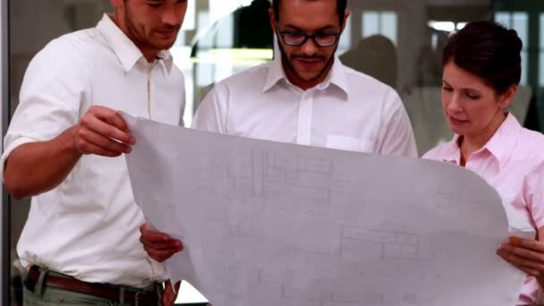 Une équipe d'architectes passe en revue les plans — Video