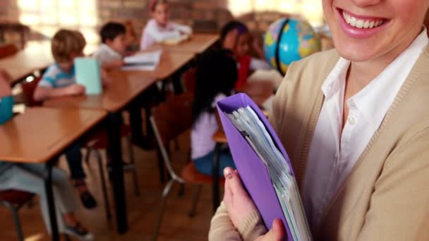 Profesor sonriendo en la parte superior del aula — Vídeos de Stock